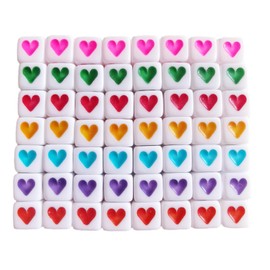 Xeahung 200PCS Acrylic Square Letter Beads Heart Pattern Multicolored 6x6mm