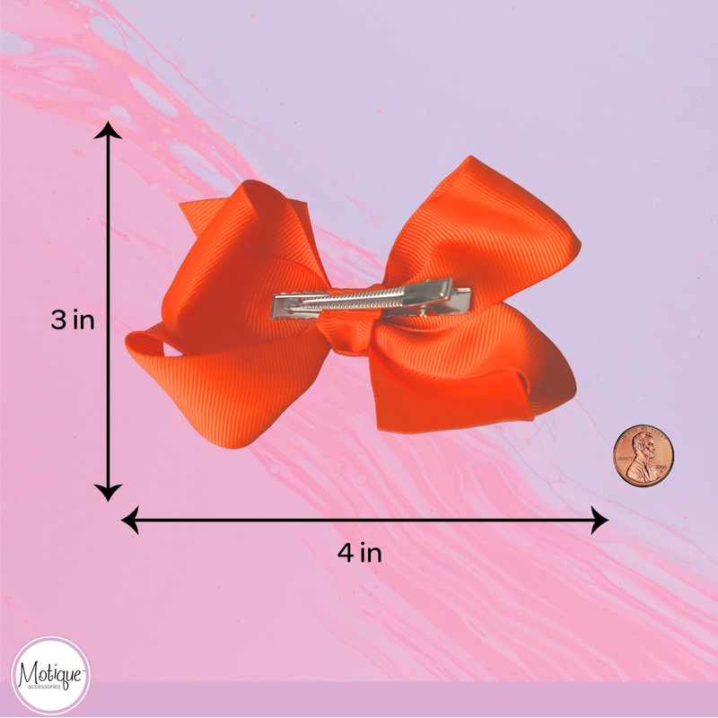 4 Inch Grosgrain Hair Bow for Girls (Orange)