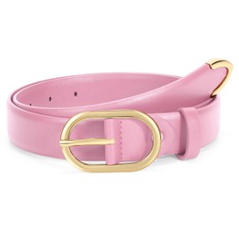 WHIPPY Women's Belt for Jeans Pants Fashion Leather Waist Belts with Gold Buckle Pink, L