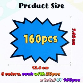joonnair Pack of 160 Price Tags Fluorescent Signs Sales Sign Price Labels Flea Market Star-Shaped Price Tag Starburst Price Tags for Supermarkets Shop, Shop Party Favour