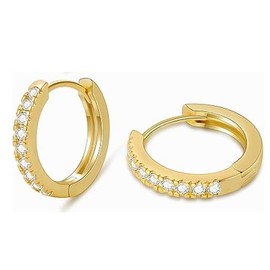 IMPRESSIVE 14k Gold Plated Huggie Hoop Earrings with Cubic Zirconia for Women and Men Hypoallergenic 14mm Hoops Earlobe Piercing