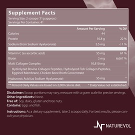 NATUREVOL Multi Collagen Peptides Powder – Hydrolyzed Types I, II, III, V, X with Biotin, Vitamin C & Hyaluronic Acid | Hair, Skin & Joints Support for Women & Men | Unflavored - 1 lb (41 Servings)