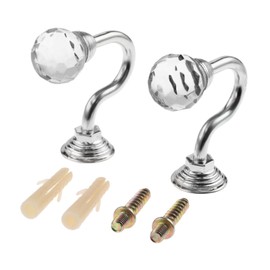 2Pcs Crystal Glass Curtain Tieback Hook Silver Round Head Wall Hook Clothes Hanger with Screws