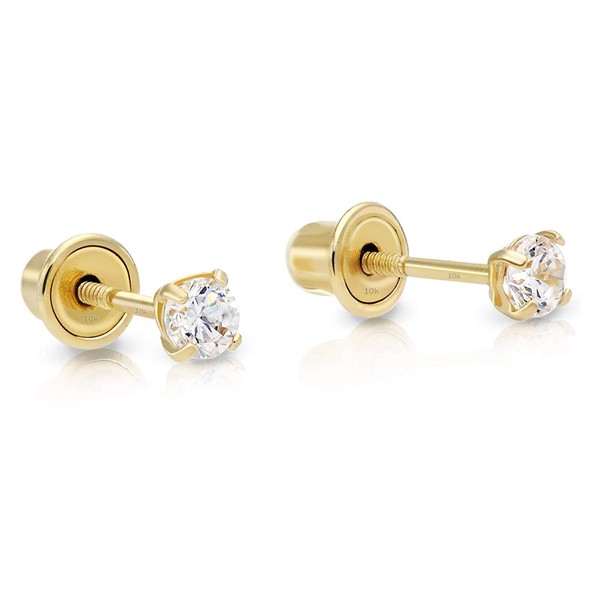 Solid 10k Yellow Gold Solitaire Round Tiny Cubic Zirconia Stud