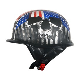 1Storm Novelty Motorcycle Half Face Helmet Open German Style DOT Approved: HKY602 Flag Skull
