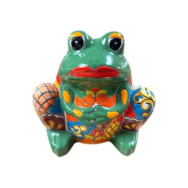 Talavera Frog Planter Animal Flower Pot Large Mexican Pottery Folk Art Hand Painted Home Decor Ceramic Handmade Multicolor 14.5" (Green Multi)