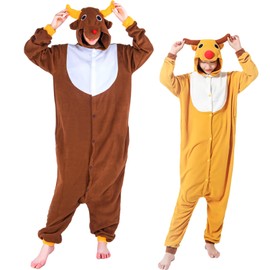 Formemory Reindeer Kigurumi Pajamas, Santa Costume, For Adults, Santa Cosplay, Costume, Room Wear, Christmas Costume, Fluffy, Soft, Thick, Christmas Cosplay, Cute, Kigurumi Pajamas, Cold Protection,