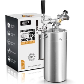 MRbrew 128oz Mini Beer Keg Growler Mini Kegerator - Portable Draft Beer Dispenser System, Pressurized Stainless Steel Beer Growler Tap with CO2 Regulator & Beer Tap for Fresh Beer, Home Bar Party&Gift