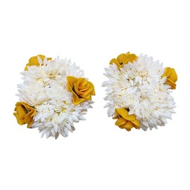 Traditional Indian Hair Accessories Gajra Handmade Artificial Flower for Women, Ideal for Party Wear, Bridal, Mehndi, and Hair Bun Styling (Yellow & White)