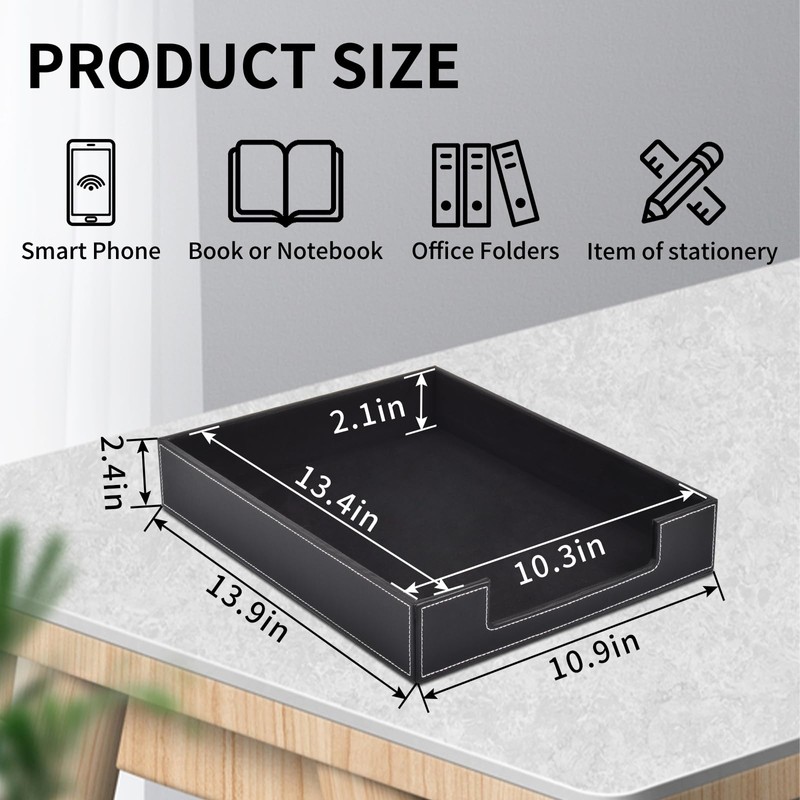 Leather 1-Layer Letter Tray Stackable File Document Tray,A4 Paper Case