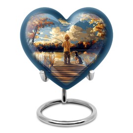 YATHABHISA Heart Urns for Ashes, Keepsake Urn for Human Ashes, Fisherman Funeral Cremation Urns for Human Ashes, Memorial Gift for Brother, Blue, 3 Inch