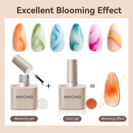 MAYCHAO Blooming Gel Nail Polish, 15ml Clear UV Led Blooming Gel Polish Spreading Effects Soak off Diy Nail Art Design Manicure Gift for Women