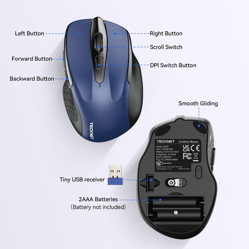 TECKNET Wireless Mouse for Laptop, Silent Mouse Quiet Click, Computer