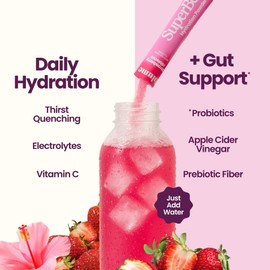 Blume SuperBelly Gut Health and On-The-Go Hydration Packets, GLP-1 Friendly, Sugar-Free, with Prebiotics, Probiotics, Apple Cider Vinegar, Vitamin C, and Electrolytes, Strawberry Hibiscus, 15 Sticks