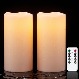 Wondise Waterproof Flameless Flickering Candles with Remote and Timer, Outdoor Waterproof Plastic LED Candels Battery Operated Pillar Candles for Ourdoor Garden Yard Decor (2 Pack D4 x H 8")