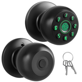 Smart Fingerprint Door Knob for Bedroom, Biometric Door Lock with Code & Key, Auto-Locking Thumbprint Door Knob for Interior Doors, Home Office Privacy Lock, Garage & Pantry