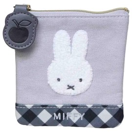 Marimo Craft DBM-3121 Miffy Diagonal Check Series Mini Flat Pouch/Character Accessory Case, Cosmetic Pouch, Cute, Gift, Gray, Approx. W 3.9 x H 3.9 x D 0.4 inches (100 x 100 x 10 x 10 mm)