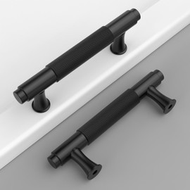 Coinkoly 10 Pack 3 Inch(76mm) Matte Black Cabinet Handles Knurled Black Kitchen Cupboard Hardware for Cabinets Dresser Drawer Pulls