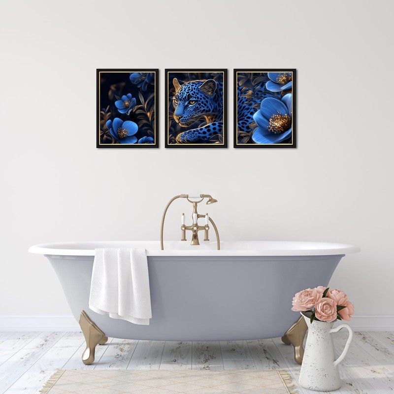 Kalormore 3 Pieces Leopard with Blue Flower Picture Easy to