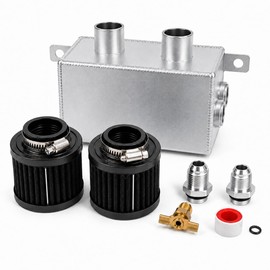 EZPROIT 10AN Oil Catch Can 1.2L Universal Alumium Dual Breather Filter, Tank Reservoir Tank Can Breather Kit Air Oil Separator with Drain Valve (Silver)