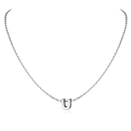 SILVERCUTE Sterling Silver Initial Necklaces for Women Girls Dainty Small A-Z Letter Pendant with Chain Birthday Name Necklace (U)