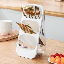 Hosoncovy Countertop Cutlery Drying Holder 3 Tier Cutlery Drainer Tableware Holder Box Tabletop Fork Chopstick Kitchen Storage Cutlery Utensil Organizer (White)