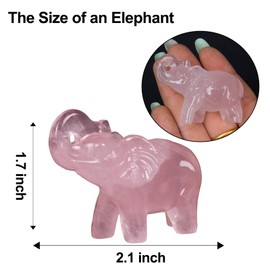 Hguxmcu 2 Inch Rose Quartz Crystal Elephant Sculpture Handcrafted Healing Stone Animal Figurine Spiritual Home Decor Lucky Charm Gift for Wealth Success Positive Energy and Meditation Lovers