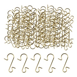 PDETVEO 120PCS 1.18Inch S-Shaped Christmas Ornament Metal Hooks, Golden Bendable Hanging Hook for Christmas Tree Decoration, Party, Festival Activity, Holiday
