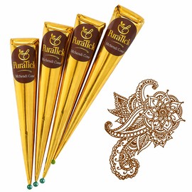 4 Pcs Henna Mehndi Cones Dark Brown Mehndi | All Natural Body Art Organic Herbal Temporary Tattoo | Ready to Use Henna | Pack of 4
