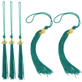 5pcs Graduation Tassel 2025, Polyester Academic Graduation Cap Tassel with Charm Ideal Grad Hats Ceremonies Hanging Accessories Decorations and Celebration Souvenir Gifts(Cyan)