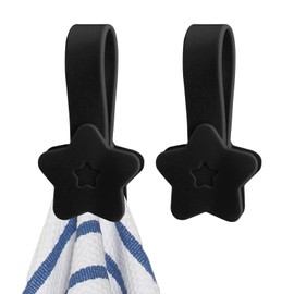 KIBBEH 2 Pack Practical Silicone Hand Towel Clips, Magnetic Bath Towel Hooks with Magnets for Towel Rods and Racks, Kitchen and Bathroom Accessory (Black)