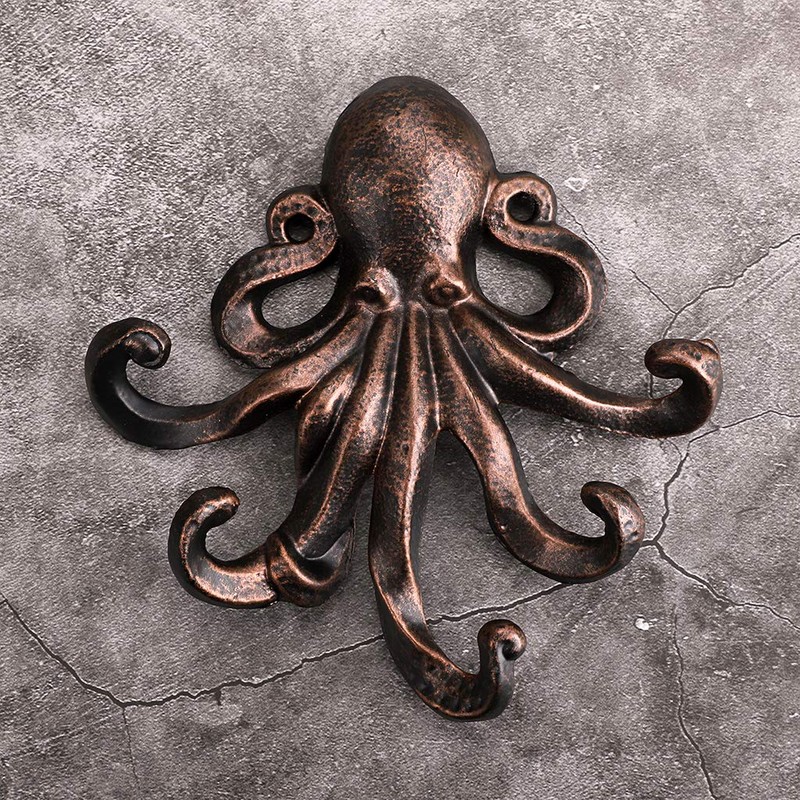 BSTKEY Cast Iron Octopus 5 Tentacles Decorative Wall Hook -