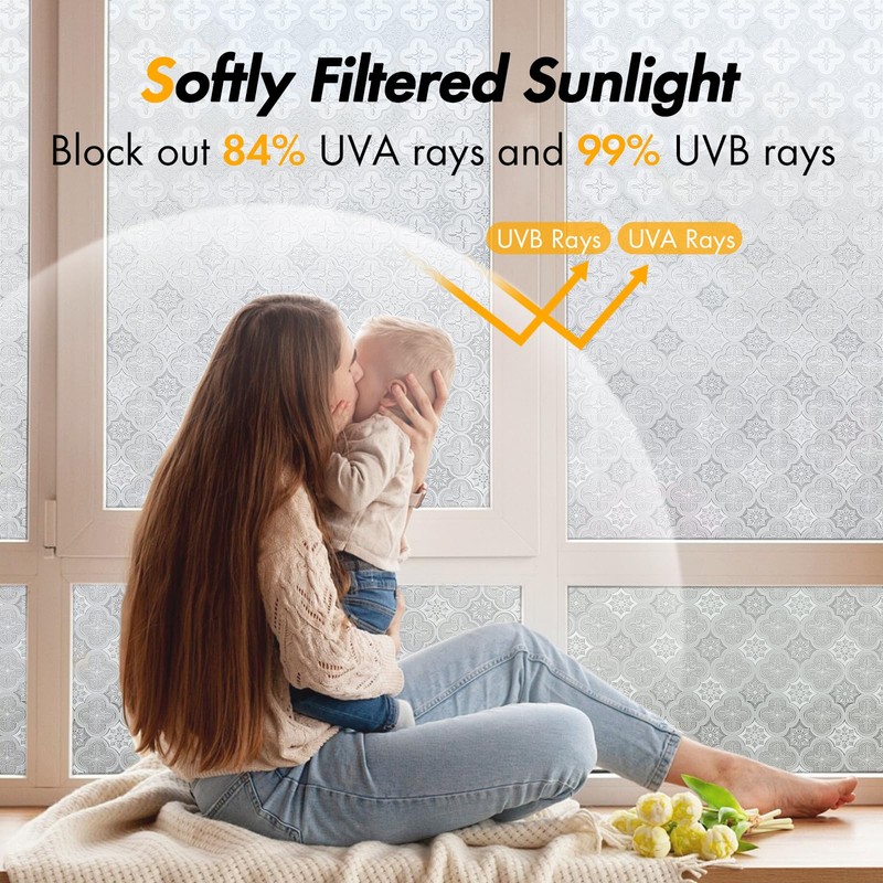 Alvorox Window Privacy Film, Stained Glass Window Film UV Sun