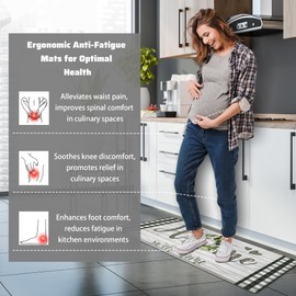 Qahing Farmhouse Kitchen Rugs Mats Sets of 2 Cushioned Anti Fatigue Kitchen Mats for Floor Non Slip Memory Foam Kitchen Floor Mats Waterproof Comfort Standing Desk Mats for Sink, 17.3"x28"+17.3"x47"