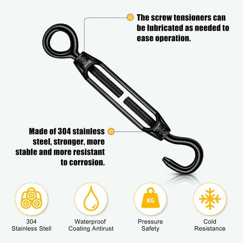 Chumia 16 Pcs M6/5/4 Turnbuckle Hook and Eye 304 Stainless