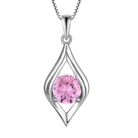 YL Eye Necklace 925 Sterling Silver Polished Pendant Created Pink Tourmaline Jewelry for Women