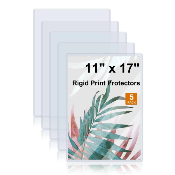 Rainmae 5 Pack 11" X 17" Rigid Print Protectors, Clear