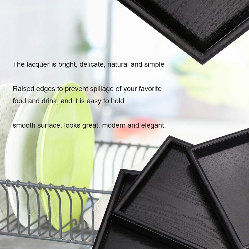 Wooden Tea Tray,Rectangular Black Solid Wood Tea Coffee Snack Fruit