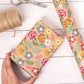 RUSPEPA Kraft Wrapping Paper Roll - Mini Roll - Carnation Design Great for Mother's day, Birthday, Party, Anniversary - 17 Inches X 32.8 Feet
