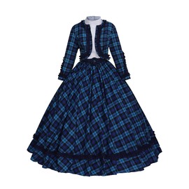 Dickens Victorian Dress for Women Holiday Caroler Costume 1860s Civil War Southern Belle Ball Gown Dress (Blue, XS)