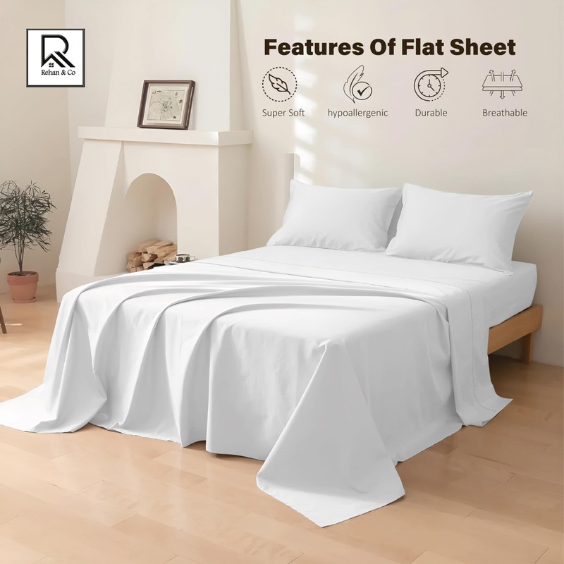 Rehan & Co Flat Sheets Double White 100% Egyptian Cotton