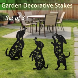 Hokfirm Metal Dog Statues for Garden,3 Pack Silhouette Beagle Garden Decor for Outside,Outdoor Dog Decor