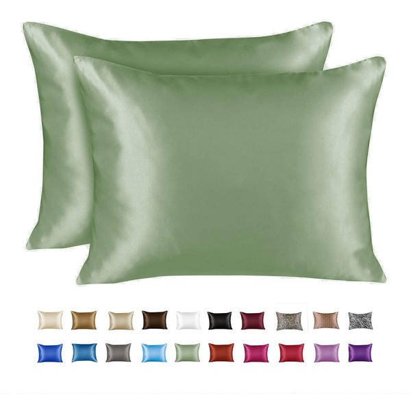ShopBedding Luxury Satin Pillowcase for Hair – Queen Satin Pillowcase with Zipper, Sage (Pillowcase Set of 2) – Blissford
