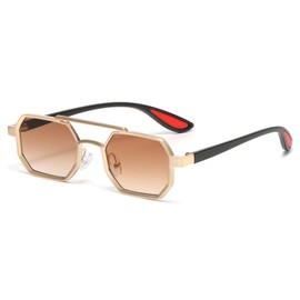 LJCZKA Small Square Pilot Sunglasses for Women Men Retro Double Bridge Sunglasses Metal Frame 70s Vintage Shades UV400 Protection