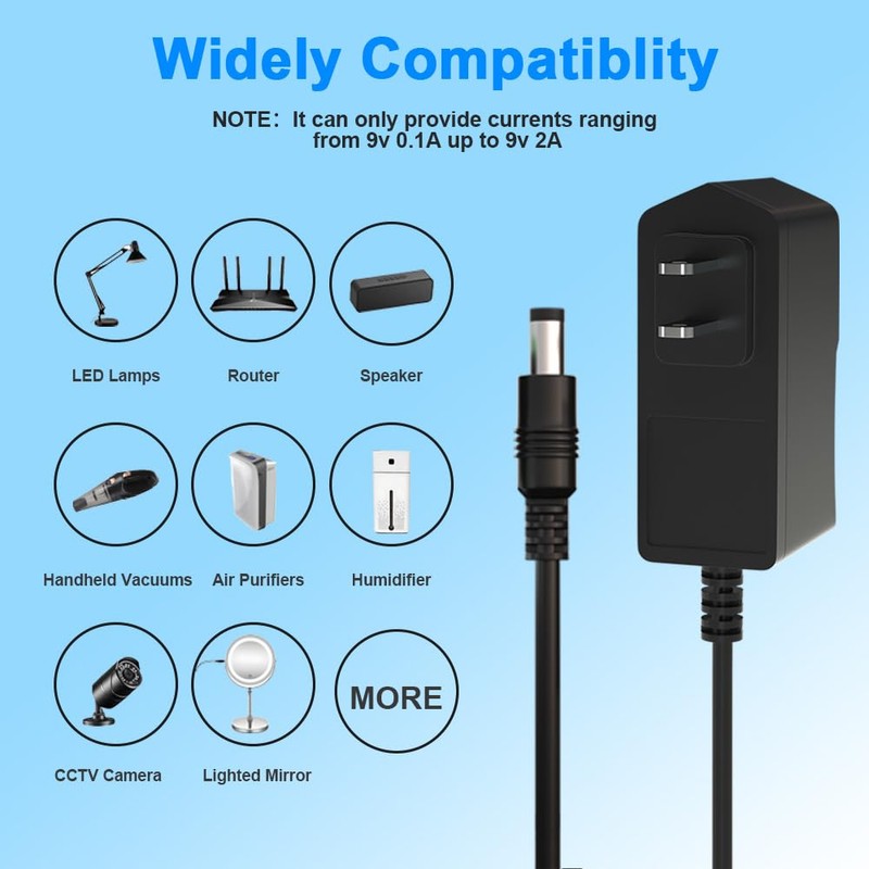 ENGFYADSY 9V 2A Power Supply Charger AC 100-240V to DC