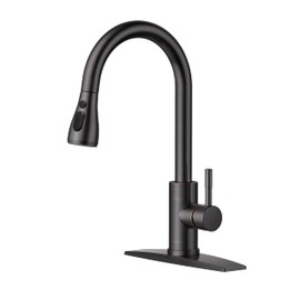FORIOUS Kitchen Faucets with Pull Down Sprayer, Oil Rubber Brown, High Arc Single Handle Classic Stainless Steel Sink Faucet 1 or 3 Hole, Suitable for Farmhouse Camper Laundry Rv Bar