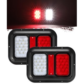 Partsam 2 Rectangle Double Led Trailer Tail Lights 24 LEDs Dual Stop Turn Tail Backup Reverse Lights with Reflector Surface Mount RV Trailer Double Led Taillights Black Base IP67 Waterproof 10-30V