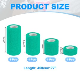 PATIKIL 1"/2"/3"/4" セルフアドヘーシブバンデージラップ 4個 5ヤード エラスティック セルフ ブレスブルー セルフアドヘーシブ ラップテープ 伸ばし アスレチック スポーツ リスト アンクル アウトドア テープ 緑