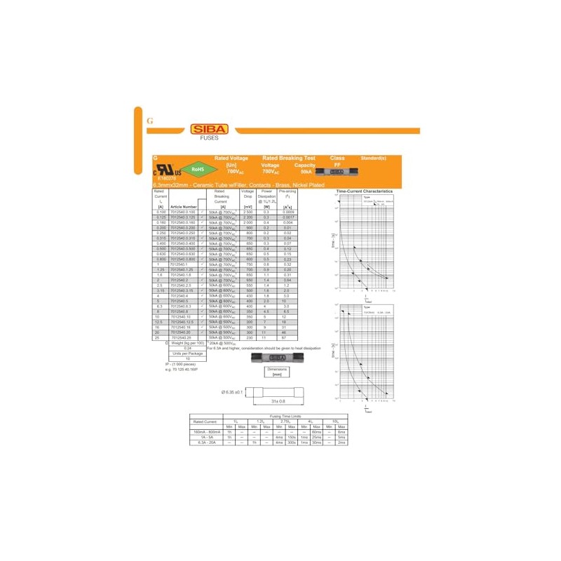 SIBA FF16A 7012540 Fast Quick Blow Fuse Ceramic 6.3 *