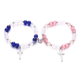 rgwtgkyh Cross Matching Bracelets for Couple Women Men Vintage Stone Bracelet Pink Green Beads Bracelets Friendship Relationship Promise Bracelet for Best Friends Trendy Jewelry Gifts